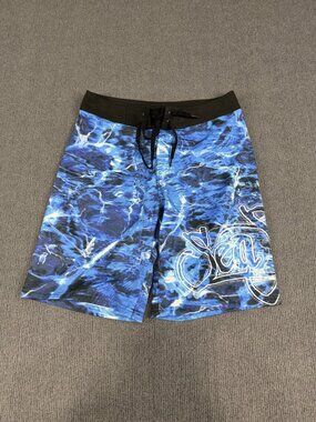 Sea Star Mens Blue Water Graphic Swim Trunks Drawstring Waist 30